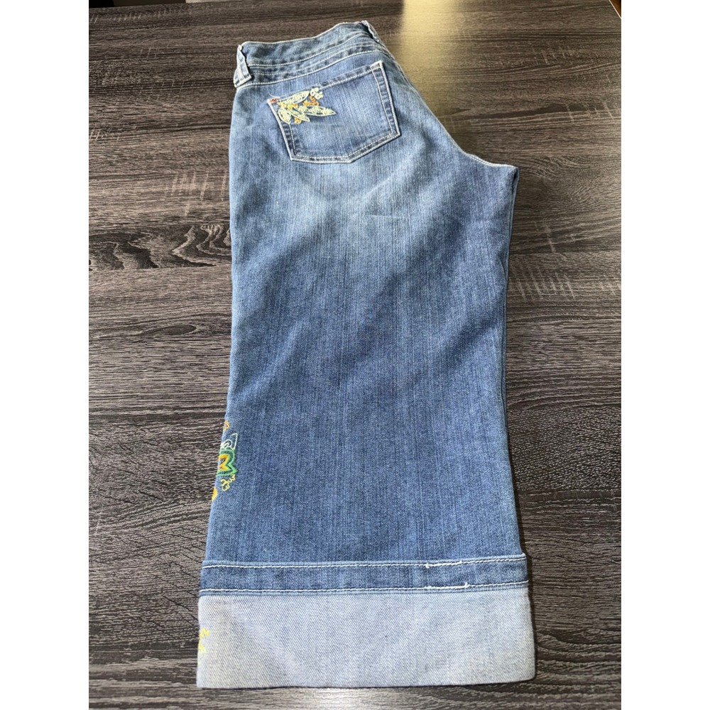 Jeanstar Womens 14W Embroidered Cuffed Floral Capri Jeans Y2K Cottagecore Retro - Picture 8 of 11